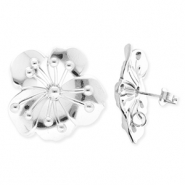BY31® Zubehör aus Stainless Steel - Rostfreiem Stahl Ohrringe / Ohrstecker Flower with Loop Silver