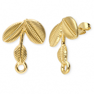 Zubeh&ouml;r aus Stainless Steel - Rostfreiem Stahl Ohrringe / Ohrstecker Leafs with Loop Gold