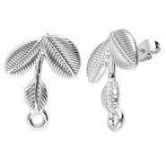 Zubeh&ouml;r aus Stainless Steel - Rostfreiem Stahl Ohrringe / Ohrstecker Leafs with Loop Silver