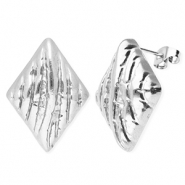 Zubeh&ouml;r aus Stainless Steel - Rostfreiem Stahl Ohrringe / Ohrstecker Rhombus with Loop Silver