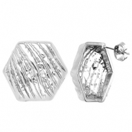 Zubeh&ouml;r aus Stainless Steel - Rostfreiem Stahl Ohrringe / Ohrstecker Hexagon with Loop Silver