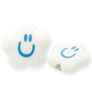 Keramik Perlen Cloud with Smiley White-blue