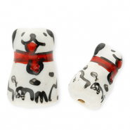Keramik Perlen Dog White-red-black