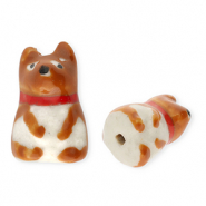 Keramik Perlen Dog Brown-red-off white-black