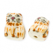 Keramik Perlen Cat Off white-light brown-black