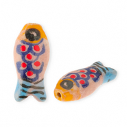 Keramik Perlen Fish Vintage pink-orange-blue-red-black
