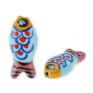 Keramik Perlen Fish Blue-orange-vintage pink-red-black