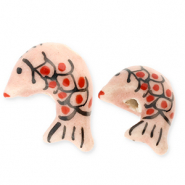 Keramik Perlen Fish Vintage pink-red-black