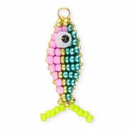 BY31&reg; Anh&auml;nger aus Glasperlen Fish Metallic teal blue-pastel lilac-gold-lime green