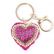 Schl&uuml;sselanh&auml;nger Heart Gold-fuchsia-white
