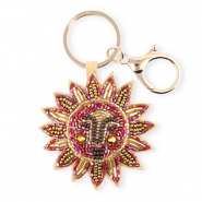 Schl&uuml;sselanh&auml;nger Sun with Face Gold-antique gold-pink AB
