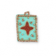 Handgefertigte Stoffanh&auml;nger Star Turquoise-brown-gold