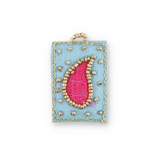 Handgefertigte Stoffanh&auml;nger Drop Light blue-fuchsia-gold