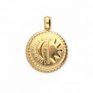 BY31® Anhänger aus Stainless Steel - Rostfreiem Stahl Round with Sun & Moon Gold