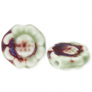 Keramik Perlen Flower Light green-port red