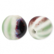 Keramik Perlen 11 mm with Stripes Light green-off white-brown-blue