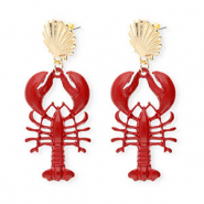 Musthave Ohrringe&nbsp;/&nbsp;Ohrstecker Enamel Shell & Lobster mit Rostfrei Stahl-Stecker Gold-dark red