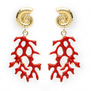 Musthave Ohrringe&nbsp;/&nbsp;Ohrstecker Enamel Shell & Coral mit Rostfrei Stahl-Stecker Gold-dark red