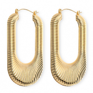 Statement-Ohrringe / Creolen Oval ridged mit Rostfrei Stahl-Stecker Gold