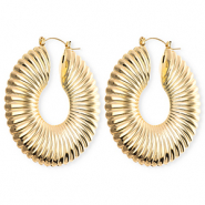 Statement-Ohrringe / Creolen Circle ridged mit Rostfrei Stahl-Stecker Gold