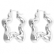 Statement-Ohrringe / Creolen Star mit Rostfrei Stahl-Stecker Silver
