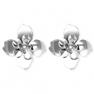 Statement-Ohrringe / Ohrstecker Flower mit Rostfrei Stahl-Stecker Silver