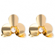 Statement-Ohrringe / Ohrstecker Flower with Imitation Pearl mit Rostfrei Stahl-Stecker Gold-white