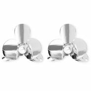 Statement-Ohrringe / Ohrstecker Flower with Imitation Pearl mit Rostfrei Stahl-Stecker Silver-white