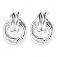 Statement-Ohrringe / Ohrstecker Double Ring mit Rostfrei Stahl-Stecker Silver