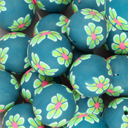 Silikonperlen 18&nbsp;mm Round with hand-painted Flowers Teal green-light green-neon pink