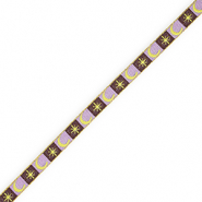 BY31&reg; Schmucktextband Moon and Star Dark brown-lavender purple-lime yellow-gold