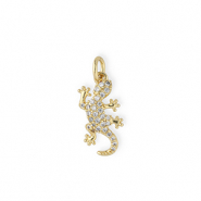 TQ Metall Brass Anh&auml;nger Lizard with Rhinestones Gold-transparent