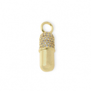 TQ Metall Brass Anh&auml;nger Capsule with Rhinestones Gold-transparent