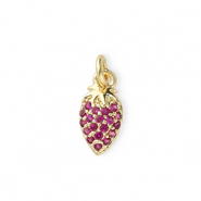 TQ Metall Brass Anh&auml;nger Strawberry with Rhinestones Gold-pink