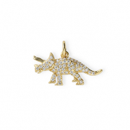 TQ Metall Brass Anhänger Dinosaur with Rhinestones Gold-transparent