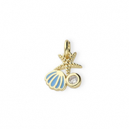 TQ Metall Brass Anhänger Sealife with Rhinestones Gold-blue-transparent