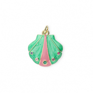 TQ Metall Brass Anhänger Shell with Rhinestones Gold-green-pink-transparent
