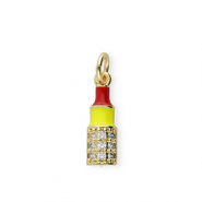 TQ Metall Brass Anhänger Lipstick with Rhinestones Gold-red-yellow-transparent
