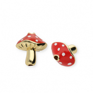 TQ Metall Brass Perlen Mushroom Gold-red-white
