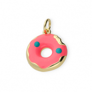 TQ Metall Brass Anhänger Donut Gold-neon pink-blue