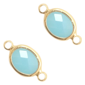 Zwischenst&uuml;cke Kristallglas oval 10x9mm Turquoise blue opal-gold