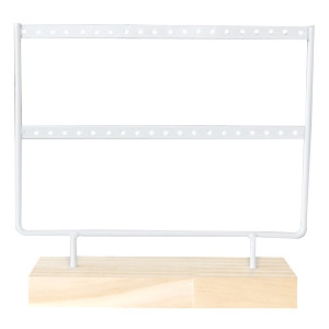 Schmuck Display Ohrringe zwei reihen mit Holz St&auml;nder Weiss-Holz