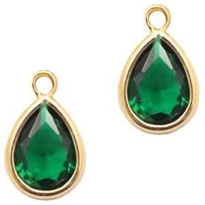 Anh&auml;nger aus Kristallglas tropfenform 11x7mm Classic green crystal-gold