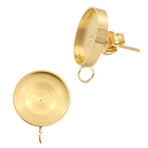 Ohrringe Polaris Steel (mit &Ouml;se vertikal) Fassung f&uuml;r 12mm Cabochon Gold
