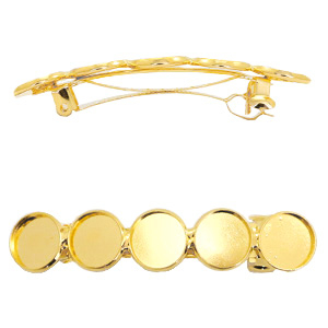 Metall Fassung Haarspange f&uuml;r 5 Cabochons 12mm Gold