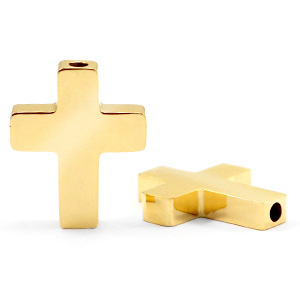 Perlen aus Stainless Steel - Rostfreiem Stahl Kreuz Gold