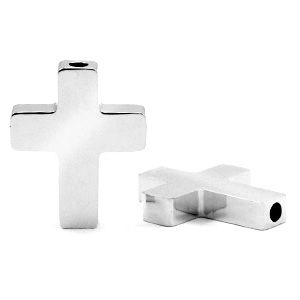 Perlen aus Stainless Steel - Rostfreiem Stahl Kreuz Silber