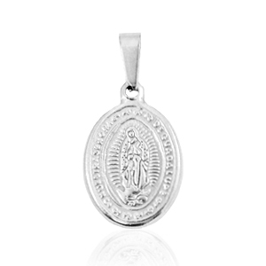 Anh&auml;nger aus Rostfreiem Stahl Oval "Mother of Guadeloupe" Silber