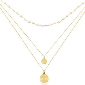 Stainless Steel - Rostfrei Stahl Kette 3 Layer Coin & Pearl Gold