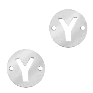 Anh&auml;nger aus Stainless Steel - Rostfreiem Stahl Zwischenst&uuml;ck rund 10mm Initial coin Y Silber